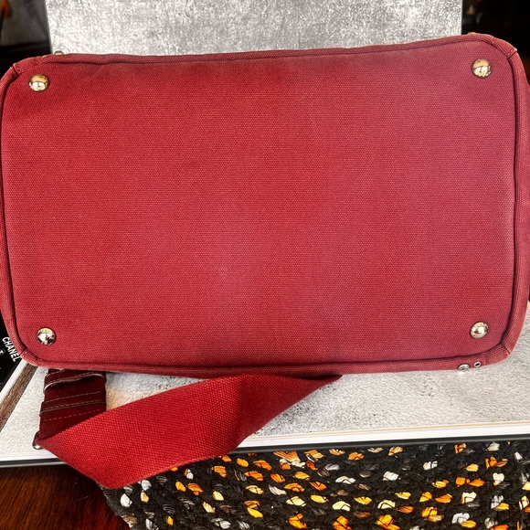 PRADA burgundy tote denim material. Strap for crossbody. Silver studs. - Picture 7 of 12